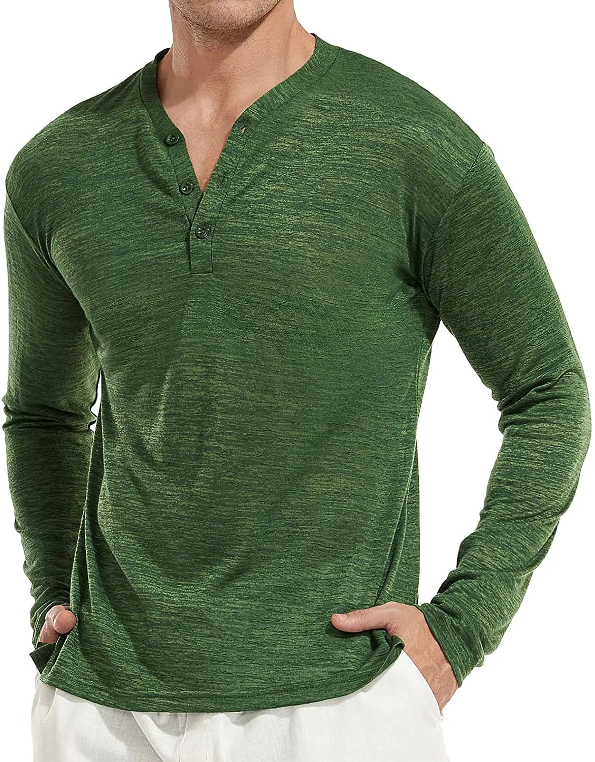 Mens Long Sleeve Henley Shirts Casual Fashion Beach Yoga Loose Fit T-Shirts