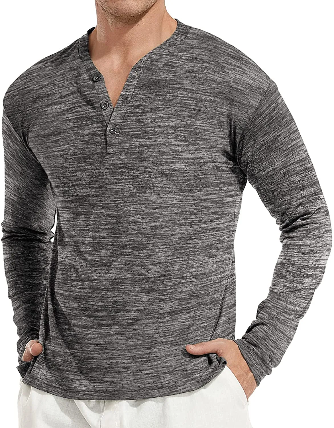 Mens Long Sleeve Henley Shirts Casual Fashion Beach Yoga Loose Fit T-Shirts