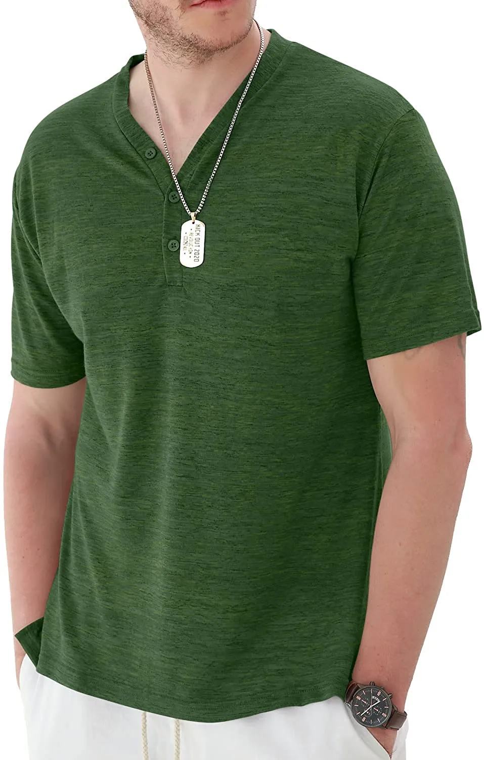 Mens Long Sleeve Henley Shirts Casual Fashion Beach Yoga Loose Fit T-Shirts
