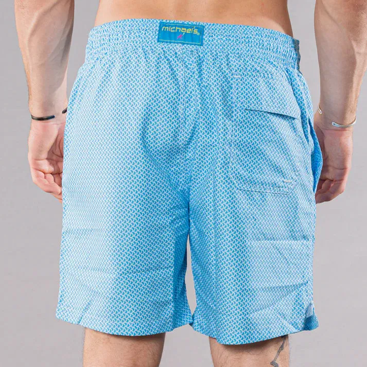 Michaels Mens Wave Print Cyclist Liner Swim Trunks