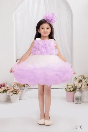 Mini Stitch Lavender and White Frill Frock with Floral Embellished Bodice for baby girls