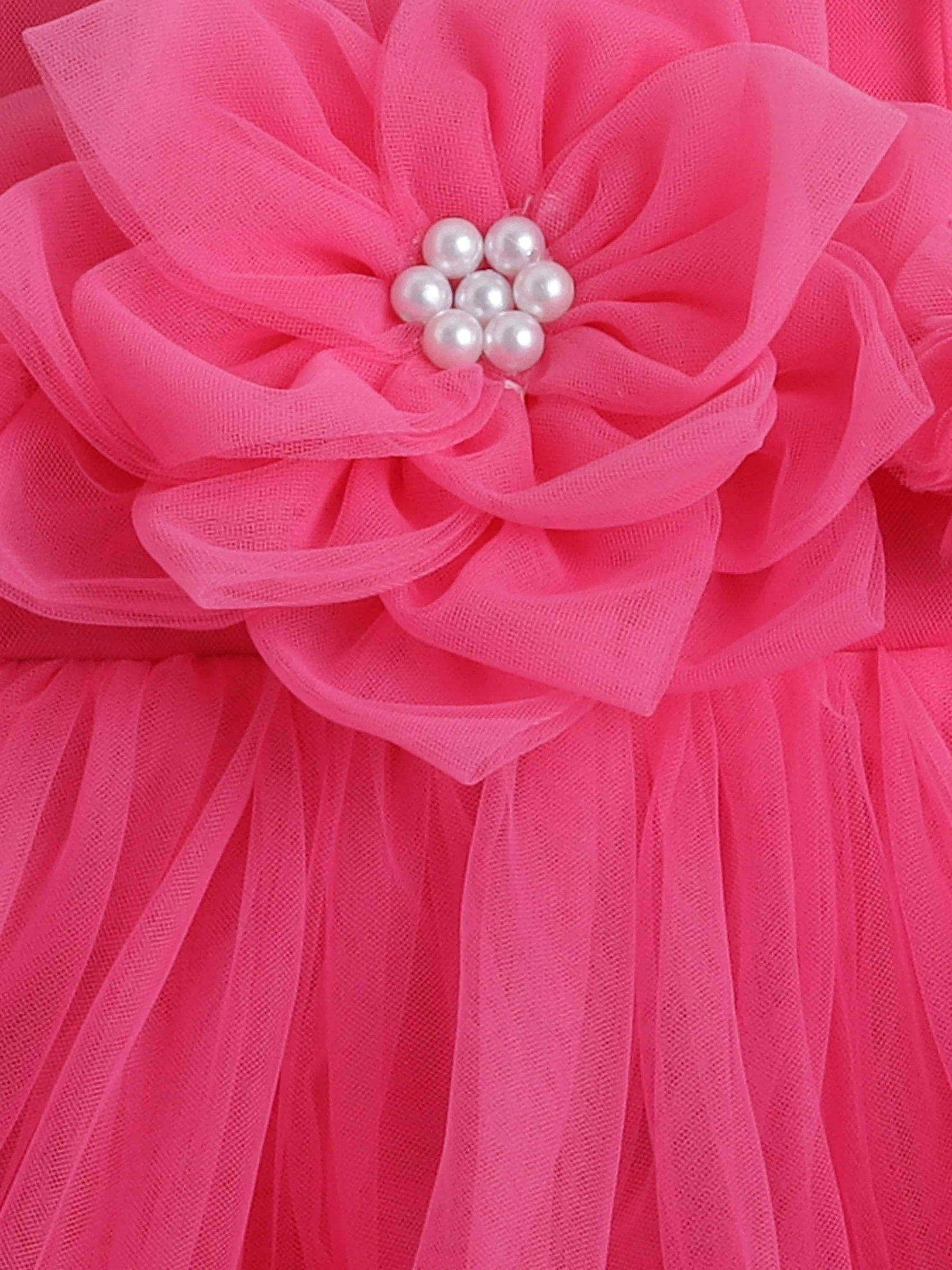 Ministitch Rani Pink Party Frock for Infants with Tie-Knot Singlet Sleeves and Beaded Floral Corsage
