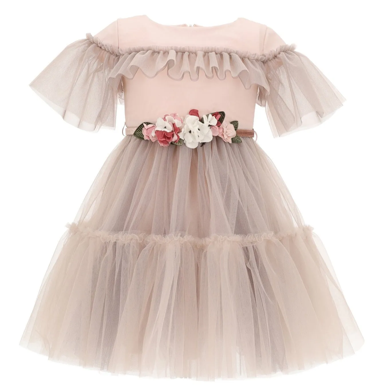 Monnalisa Flutter Tulle Caramello Dress