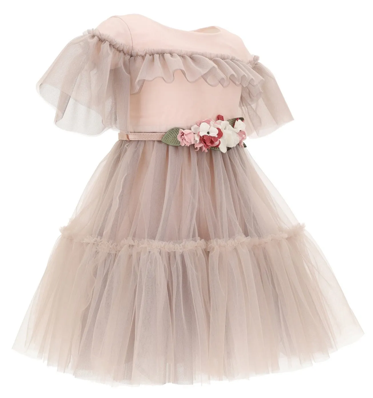 Monnalisa Flutter Tulle Caramello Dress