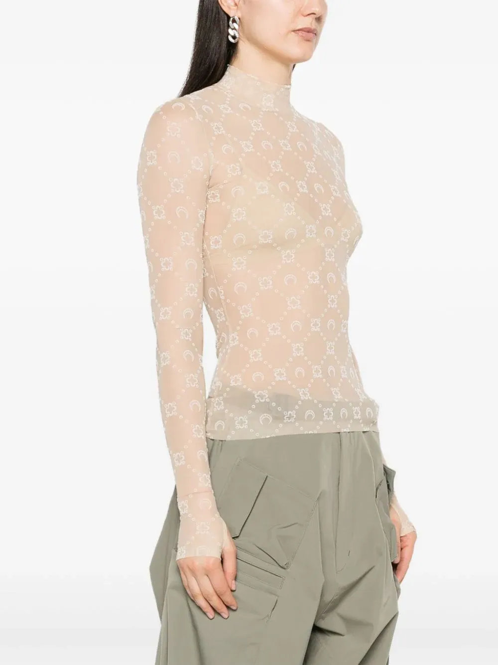 Moonogram Mesh Flock Hight Neck Tee