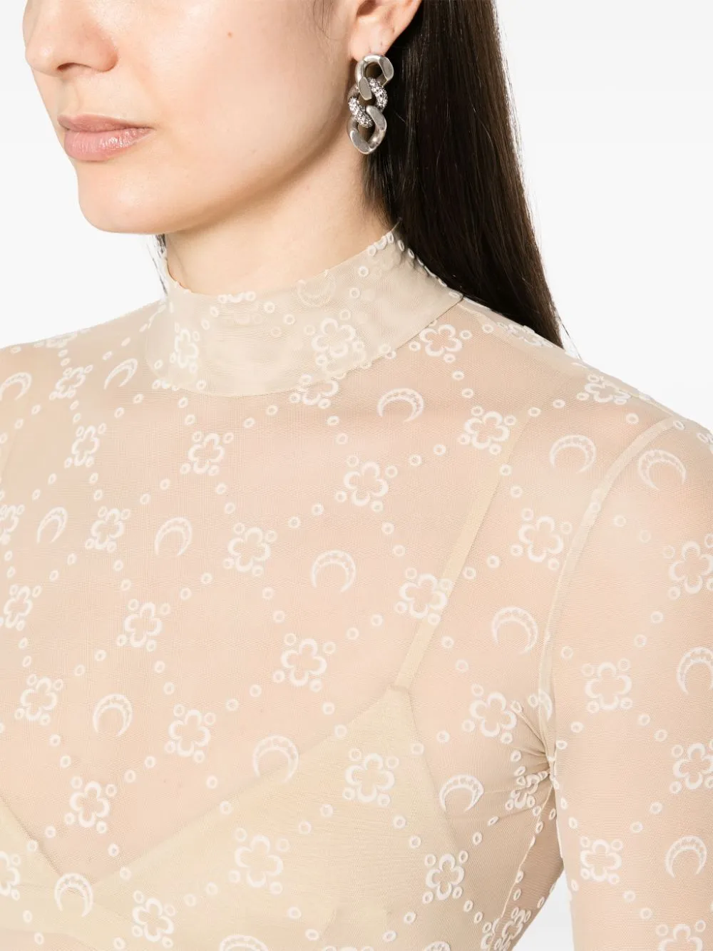 Moonogram Mesh Flock Hight Neck Tee