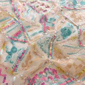 Multicolor Sequined Embroidered Tulle Fabric