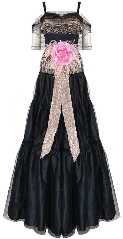 Netted Overlay A-Line Tulle Gown