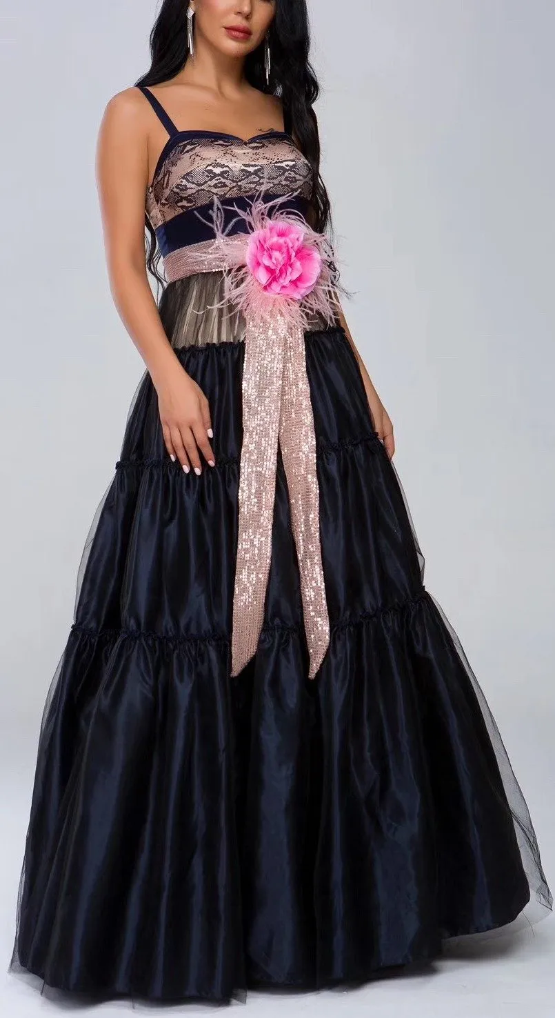 Netted Overlay A-Line Tulle Gown