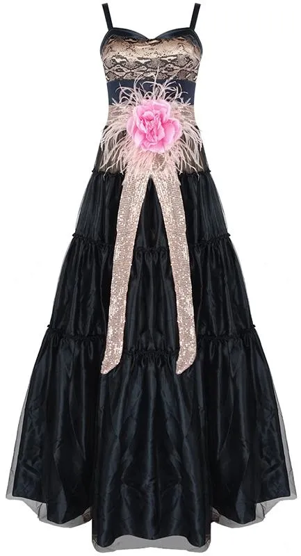 Netted Overlay A-Line Tulle Gown