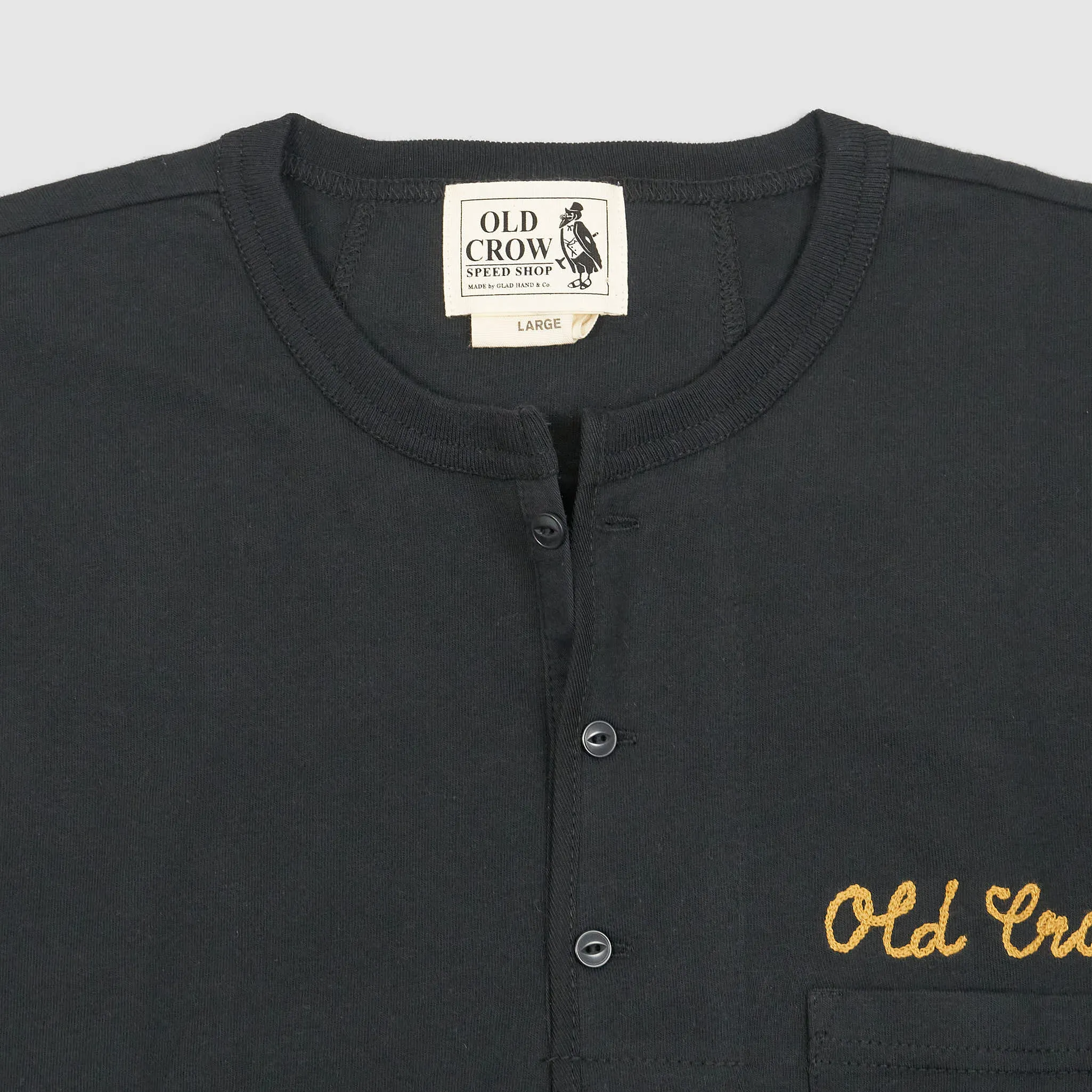 Old Crow Speed Shop by Glad Hand & Co. Printed Pocket Henley T-Shirt