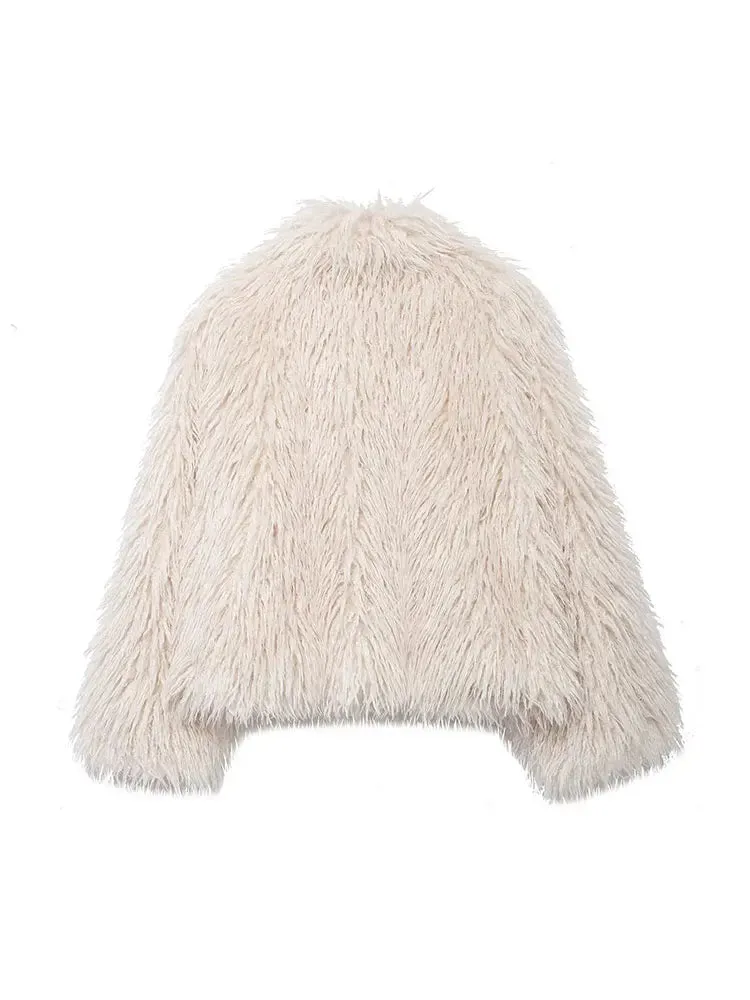 ONKOGENE 2024 Winter Casual Pelz Jacken Frauen Langarm V-ausschnitt Dicke Herbst Winter Kurze Mäntel Streetwear Warme Outwears
