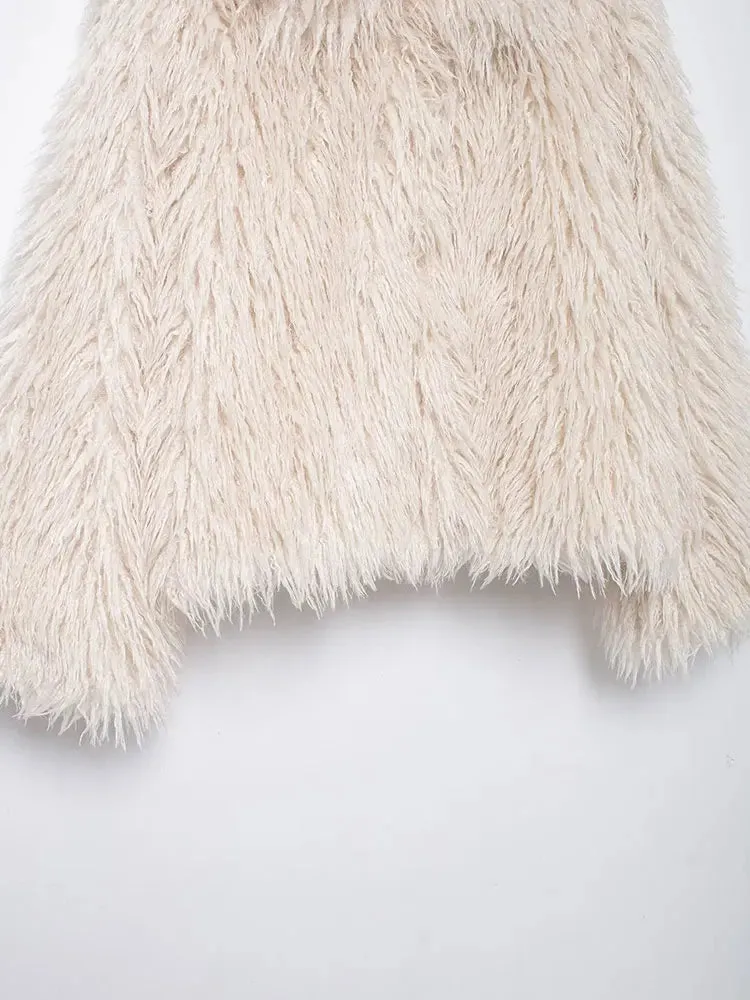 ONKOGENE 2024 Winter Casual Pelz Jacken Frauen Langarm V-ausschnitt Dicke Herbst Winter Kurze Mäntel Streetwear Warme Outwears