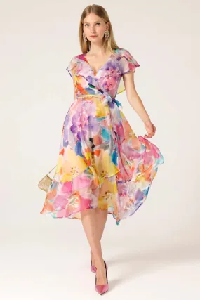 Pajaritos Floral Wrap Silk Dress
