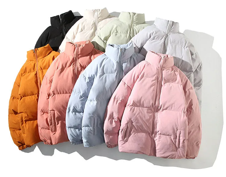 Parkas Thicken Warm Coat Stand Collar Jackets Solid Color Winter Fashion New Streetwear