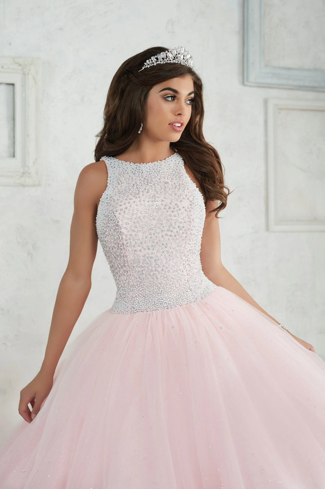 Pearl Beaded Halter Dress by House of Wu Fiesta Gowns 56318