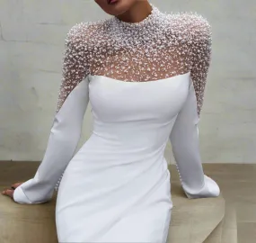 Pearled Satin Mermaid Wedding Gown