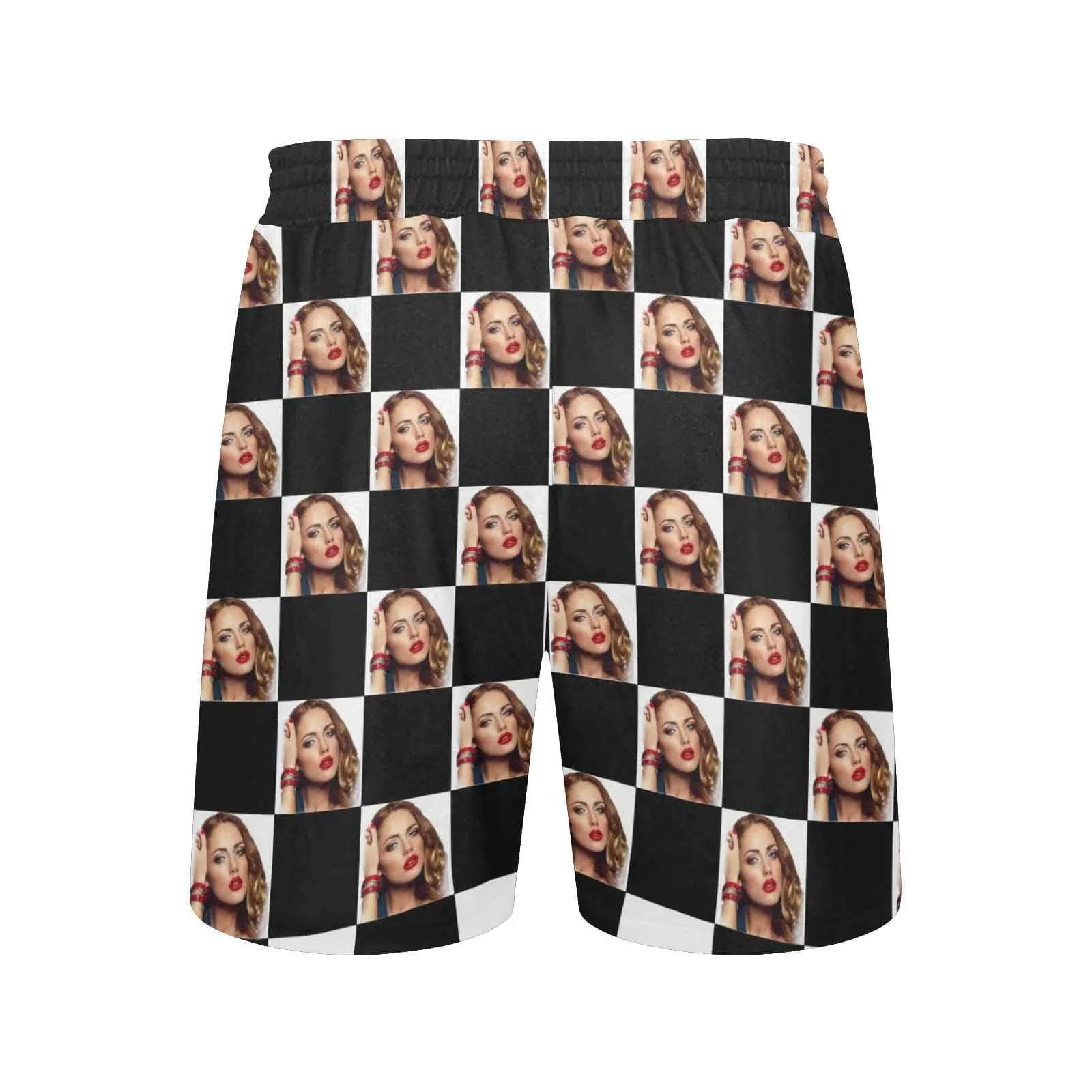 Personalized Girlfriend's Face Swim Shorts Custom Lattice Men's Quick Dry Swim Shorts with Photos for Holiday