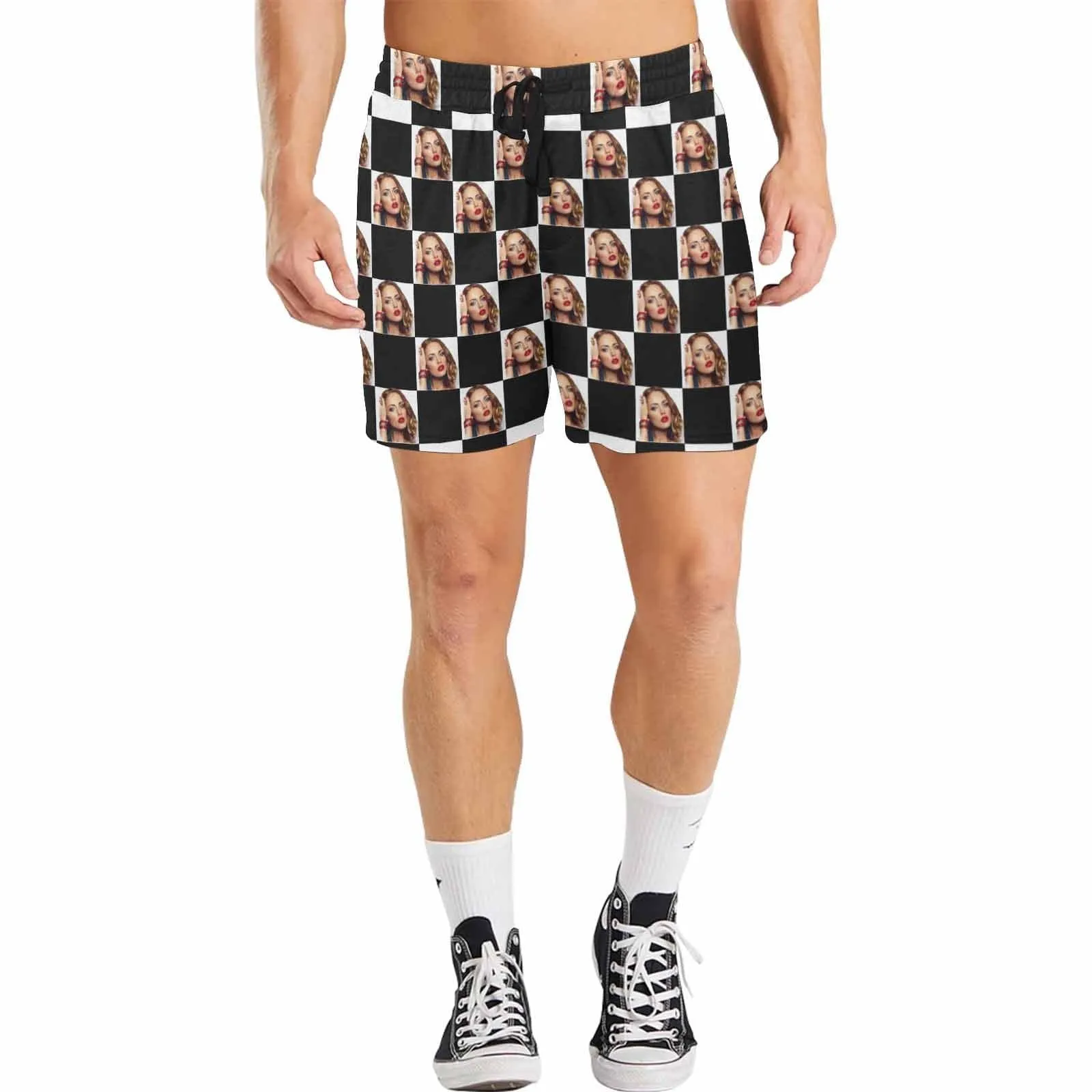 Personalized Girlfriend's Face Swim Shorts Custom Lattice Men's Quick Dry Swim Shorts with Photos for Holiday
