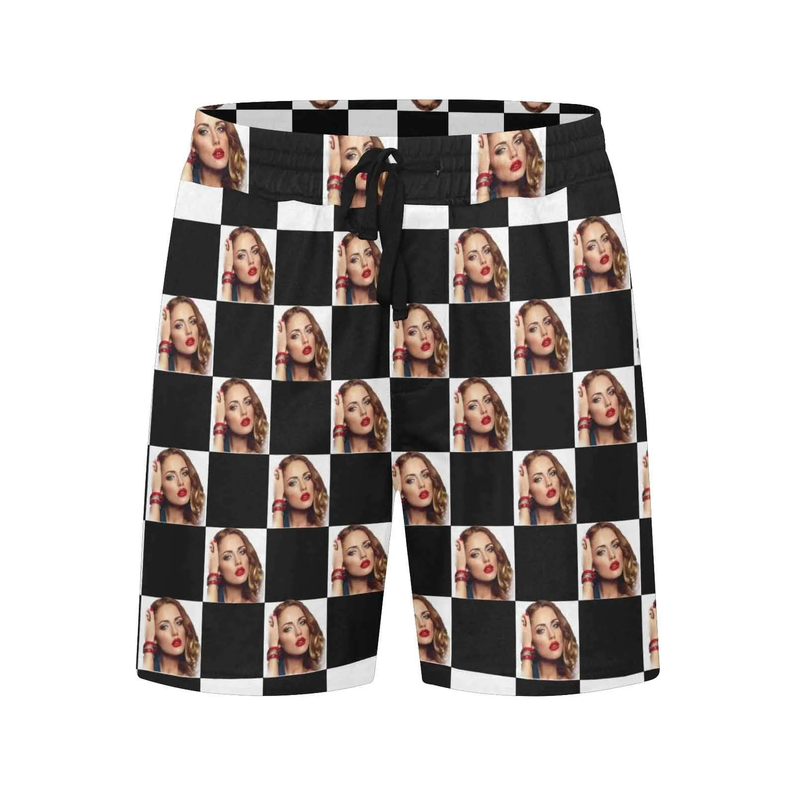 Personalized Girlfriend's Face Swim Shorts Custom Lattice Men's Quick Dry Swim Shorts with Photos for Holiday