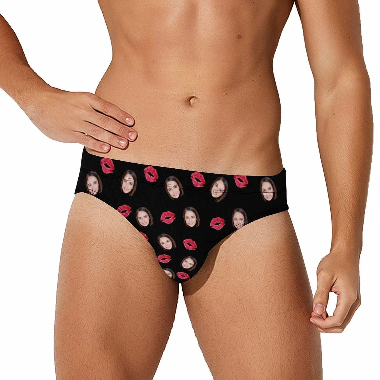 Personalized Girlfriend's Face Swim Shorts Custom Red Lips Men's Triangle Swim Briefs for Swimming Water