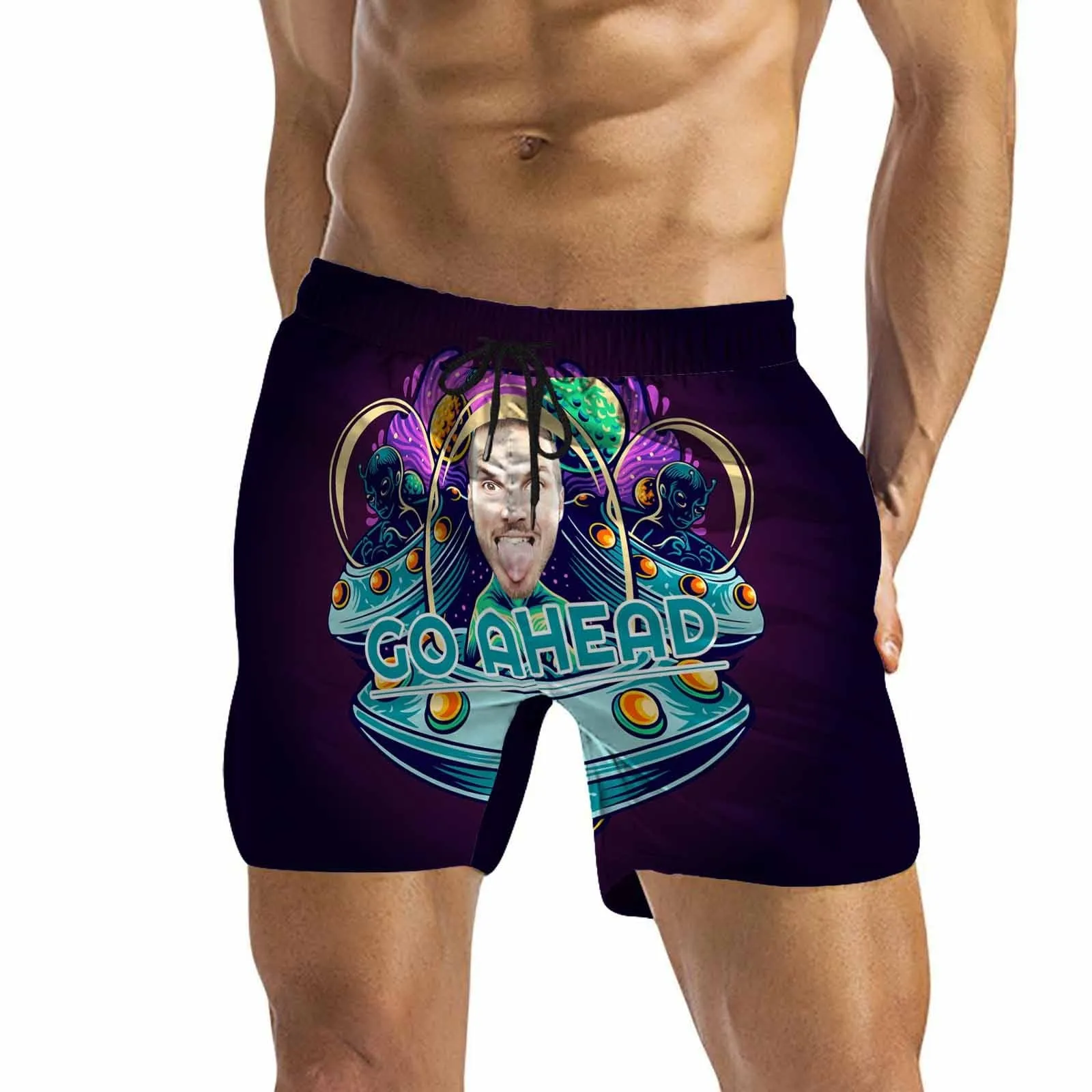 Personalized Swim Trunks Custom Face Go Ahead Men's Quick Dry Swim Shorts for Vacation