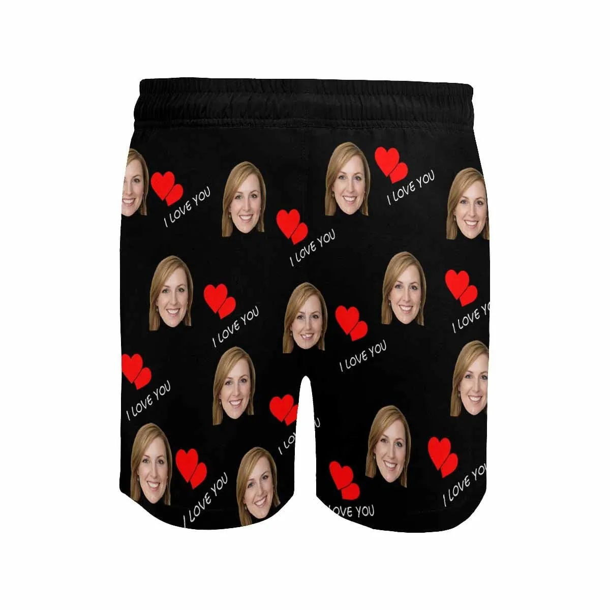 Personalized Swim Trunks Custom Face I Love You Red Heart Men's Quick Dry Swim Shorts for Valentine's Day