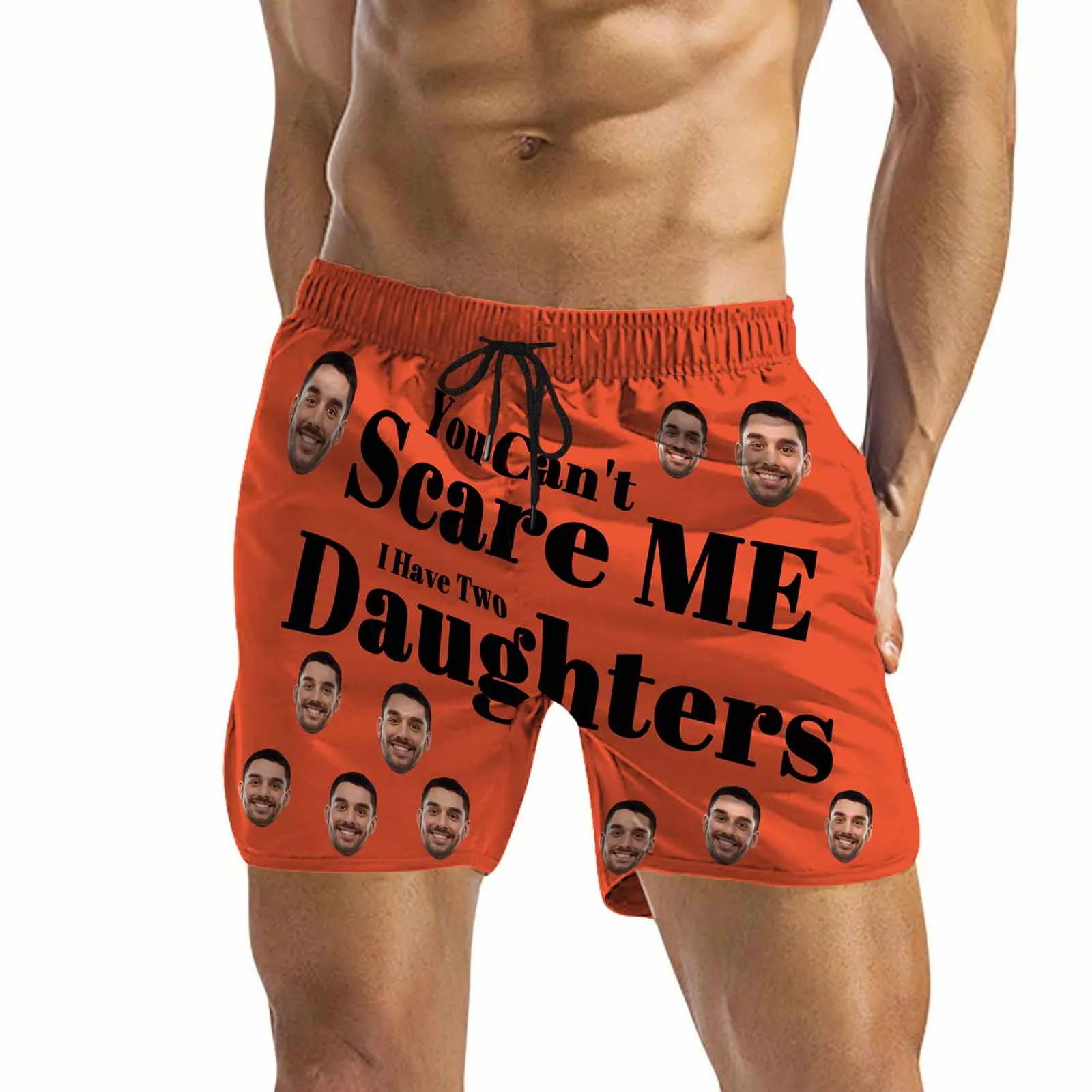 Personalized Swim Trunks Custom Swimming Trunks Custom Face & Text Orange Men's Quick Dry Swim Shorts for Father's Day