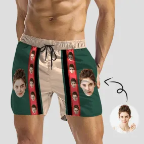 Personalized Swim Trunks with Custom Face Design Red and Green Men's Quick Dry Swim Shorts