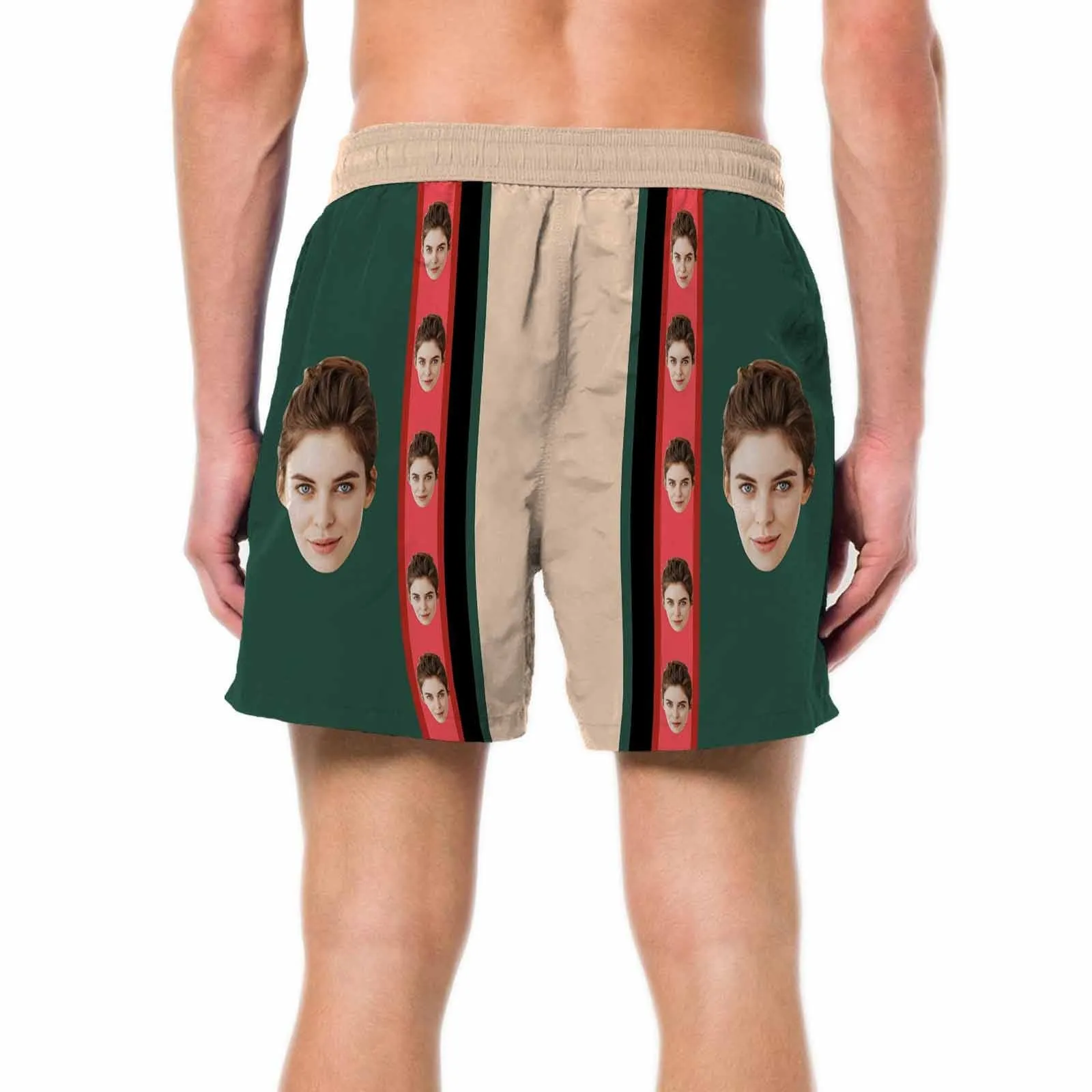 Personalized Swim Trunks with Custom Face Design Red and Green Men's Quick Dry Swim Shorts