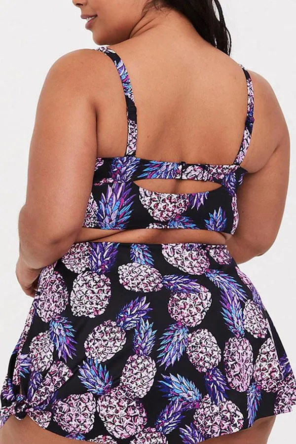 Pineapple Print Cute High Waisted Ruffle Bikini