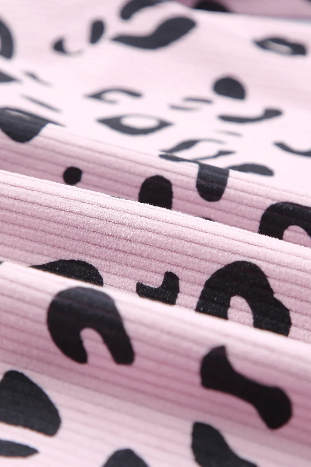 Pink Leopard Print Flap Pocket Corduroy Jacket