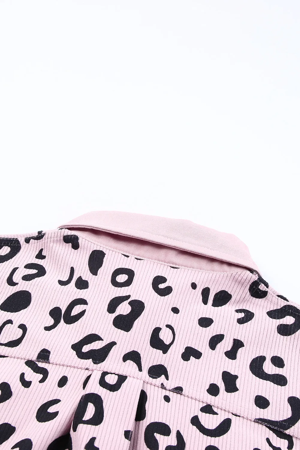 Pink Leopard Print Flap Pocket Corduroy Jacket