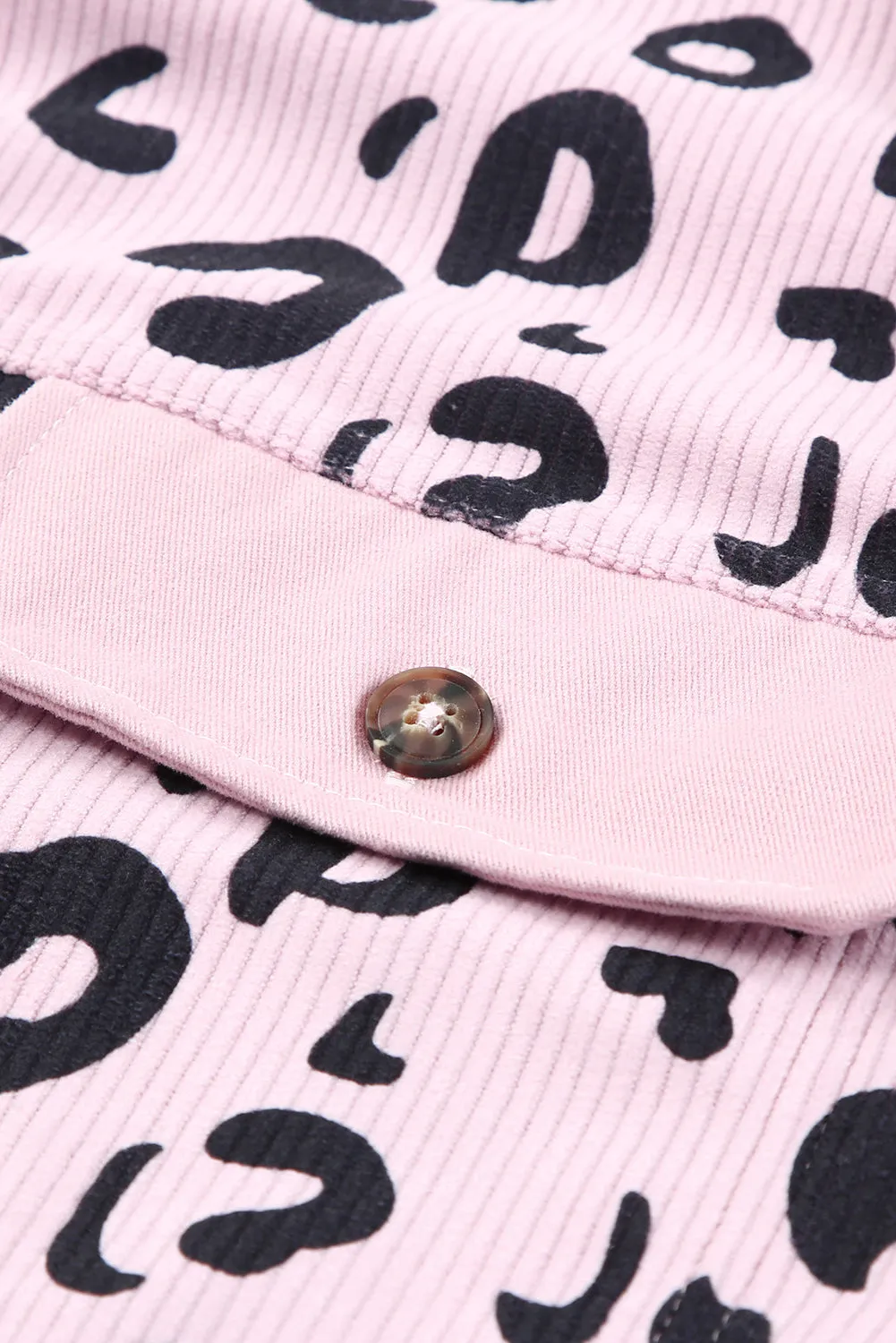 Pink Leopard Print Flap Pocket Corduroy Jacket