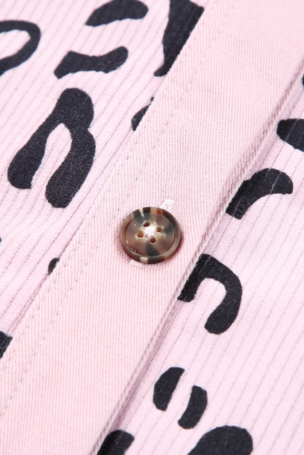 Pink Leopard Print Flap Pocket Corduroy Jacket