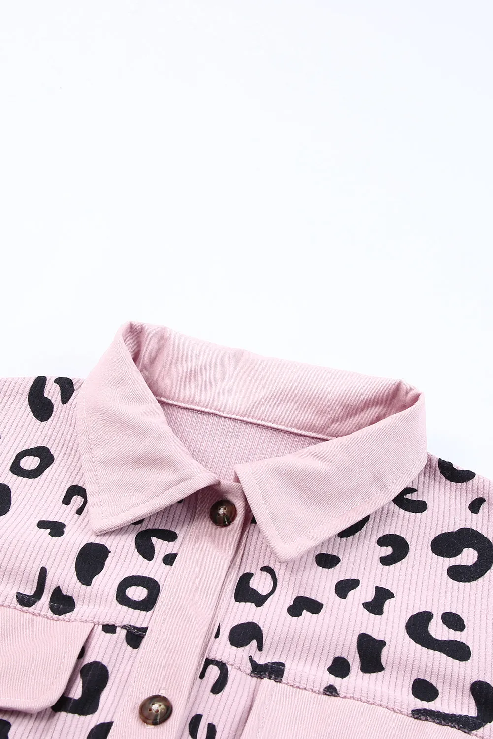 Pink Leopard Print Flap Pocket Corduroy Jacket