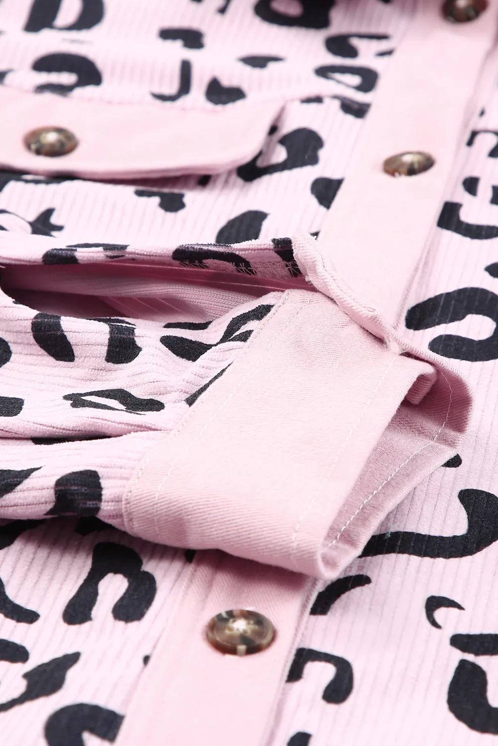 Pink Leopard Print Flap Pocket Corduroy Jacket