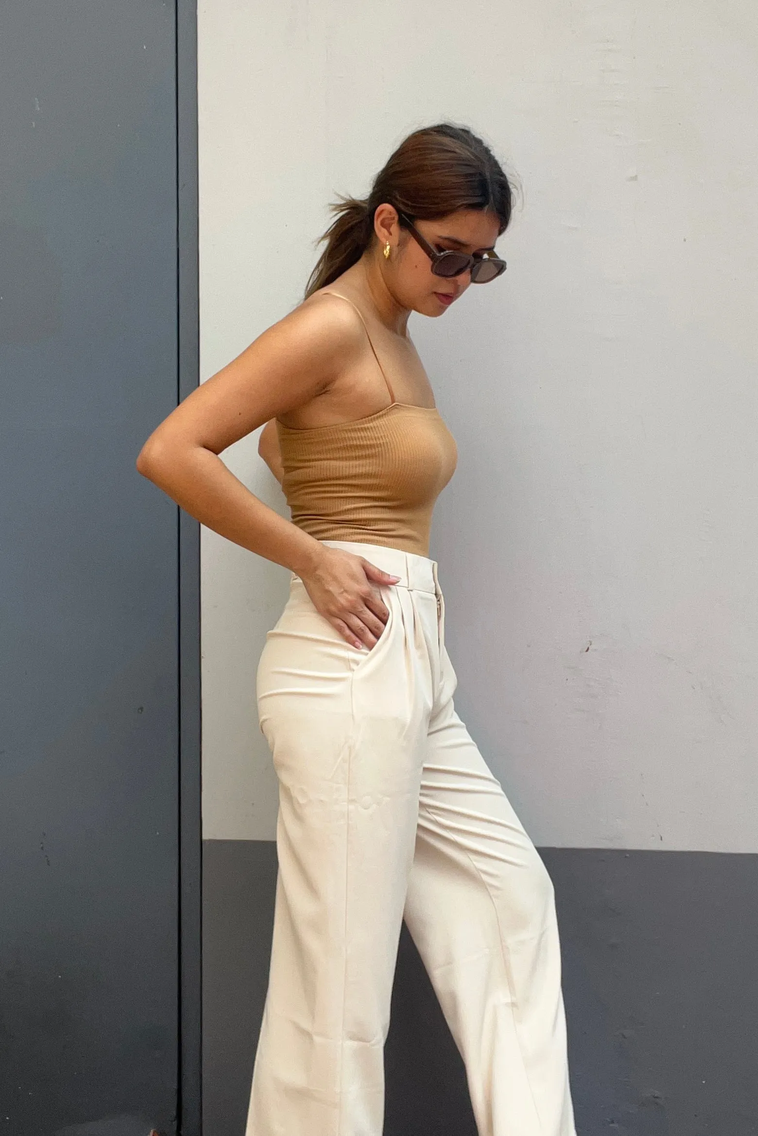 Plain Jane Ribbed Cami Top - Caramel