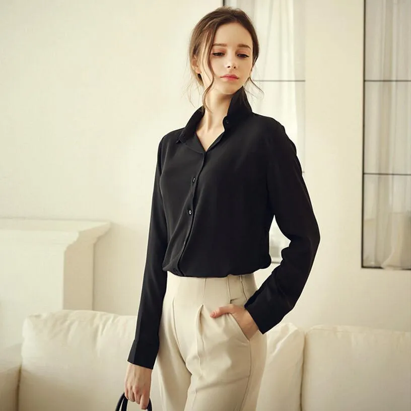 Pure Color Plus Size Chiffon Long Sleeves Blouse Shirt
