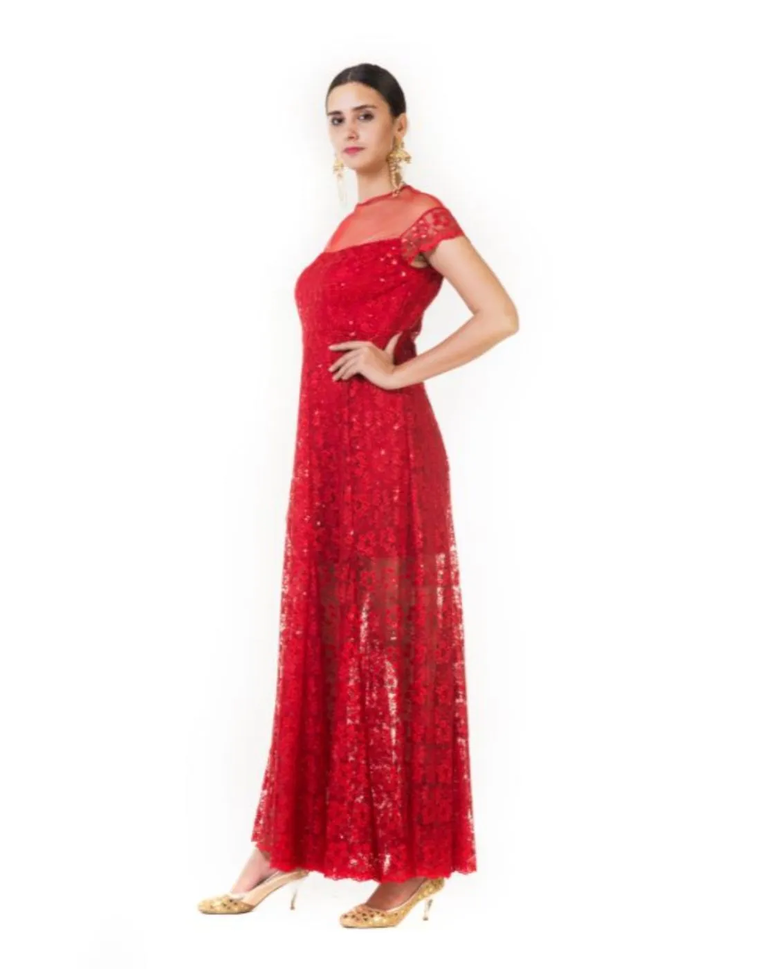 Rent Red Embroidered Tulle Gowns