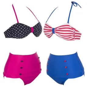 Retro Vintage Bandeau High Waisted Bikini Set