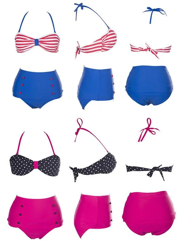 Retro Vintage Bandeau High Waisted Bikini Set