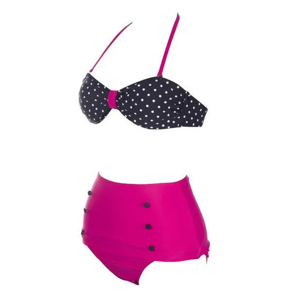 Retro Vintage Bandeau High Waisted Bikini Set