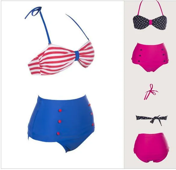 Retro Vintage Bandeau High Waisted Bikini Set