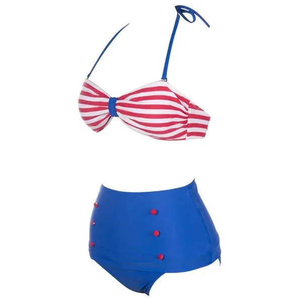 Retro Vintage Bandeau High Waisted Bikini Set