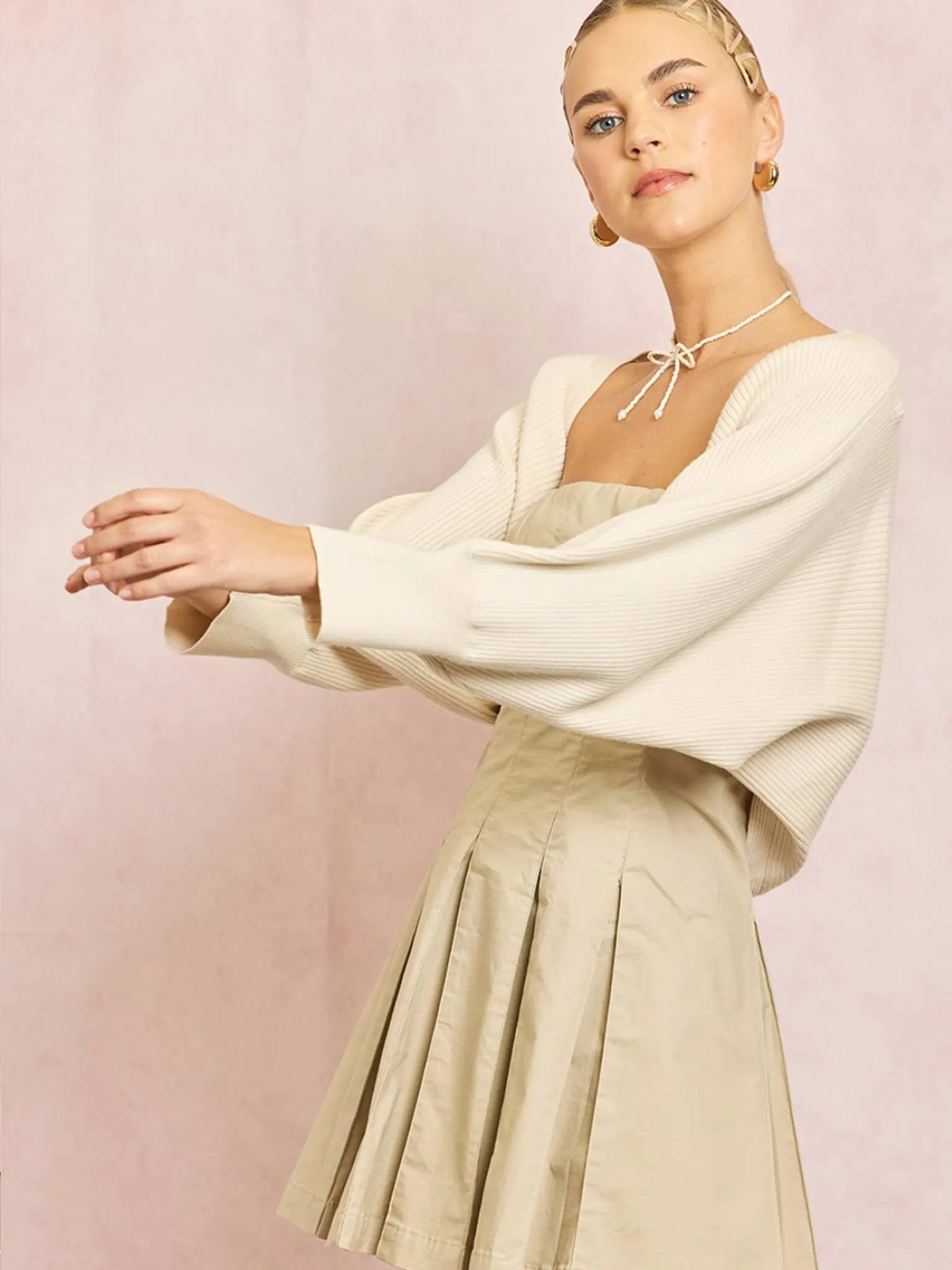Ribbed Knit Bolero in Oatmeal