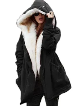 Roiii Women Military Winter Casual Outdoor Coat Hoodie Jacket Long Trench Parkas (Large / 10, Black)