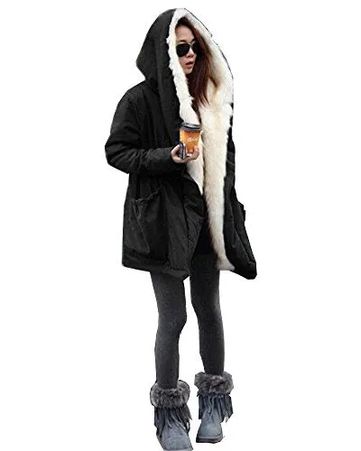 Roiii Women Military Winter Casual Outdoor Coat Hoodie Jacket Long Trench Parkas (Large / 10, Black)