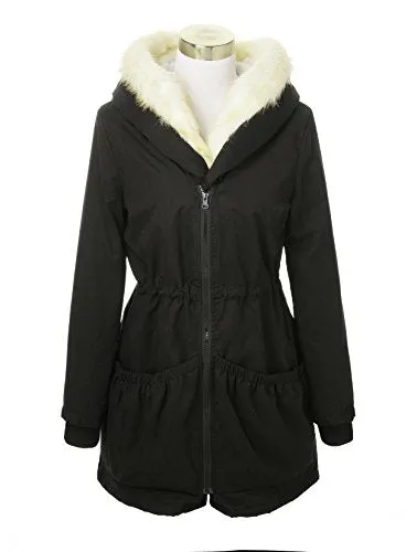 Roiii Women Military Winter Casual Outdoor Coat Hoodie Jacket Long Trench Parkas (Large / 10, Black)