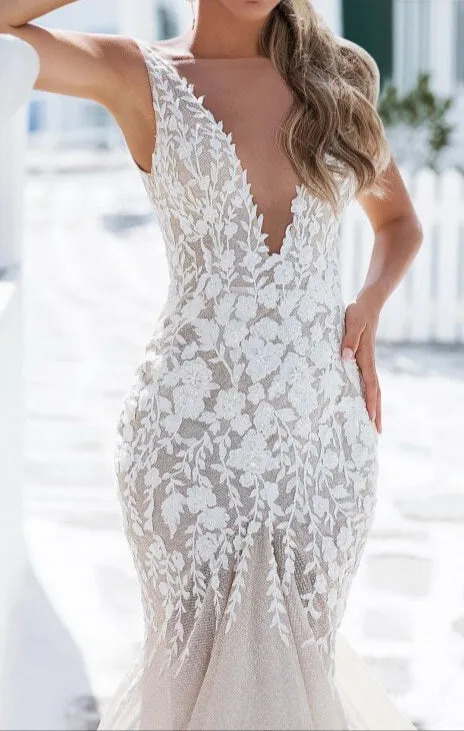 Samantha Floral Applique Shimmer Wedding Gown All Sizes